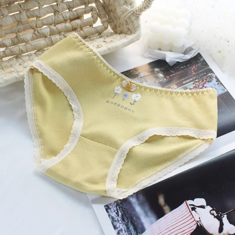 Women's Cotton Underwear Sexy Lace Panties Fashion Bow Comfort Briefs Lovely Girl Underwear Middle Waist Seamless Underpants