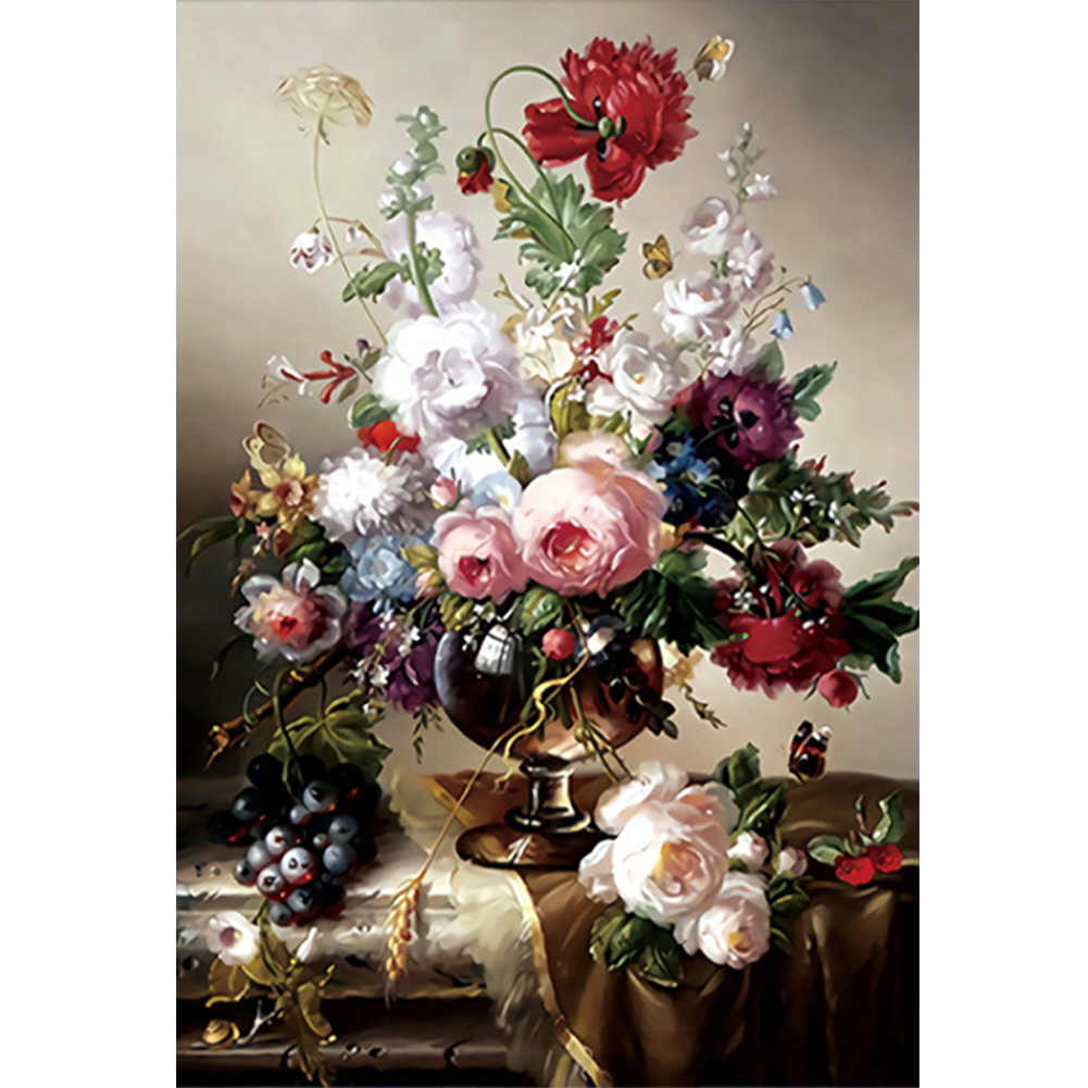 Flower Vase 11CT pre-stamped canvas(50*68cm) silk cross stitch(40 colors)