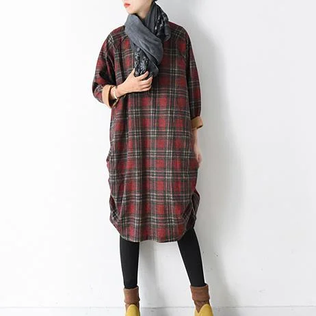winter woolen shirt dresses oversized plaid warm casual blouse bust 136cm