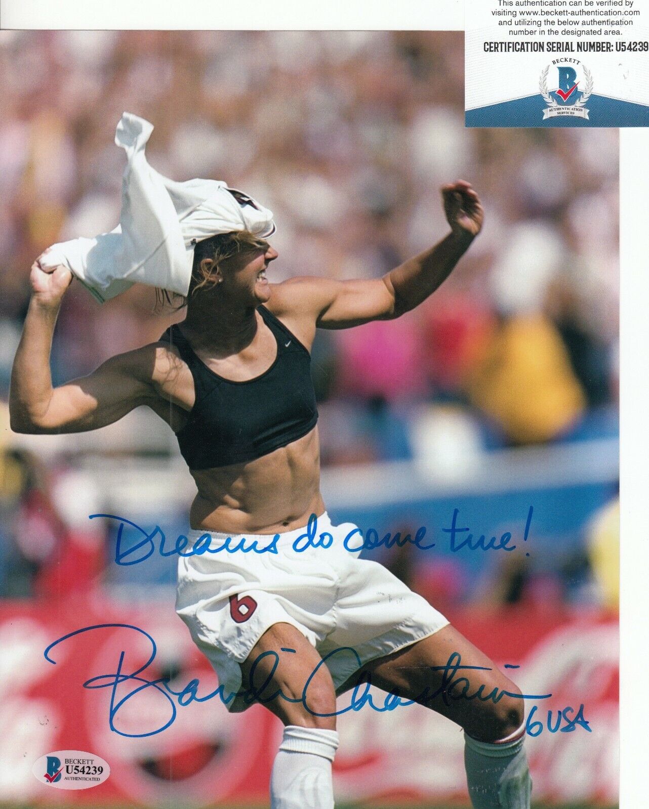 BRANDI CHASTAIN signed (WOMENS TEAM USA) SOCCER 8X10 Photo Poster painting BECKETT BAS U54239