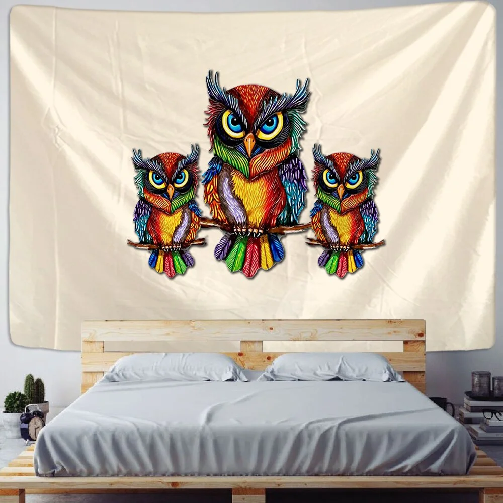 Colour Feather Abstract Owl Tapestry Indian Bohemia Hippie Witchcraft Beach Towel Home Dormitory Decorative Tapestry