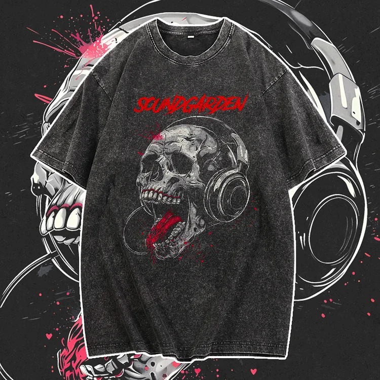 Davidhawaii100% Cotton Casual Glam Retro Rock Headphones Skull Street T-Shirt - 100% Cotton