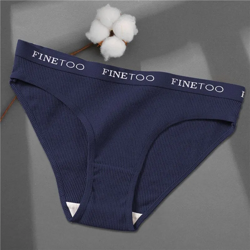FINETOO Cotton Panties Women Solid Color Underpants M-XL Soft Briefs Girls Striped Underwear Comfortable Panties Female Lingerie