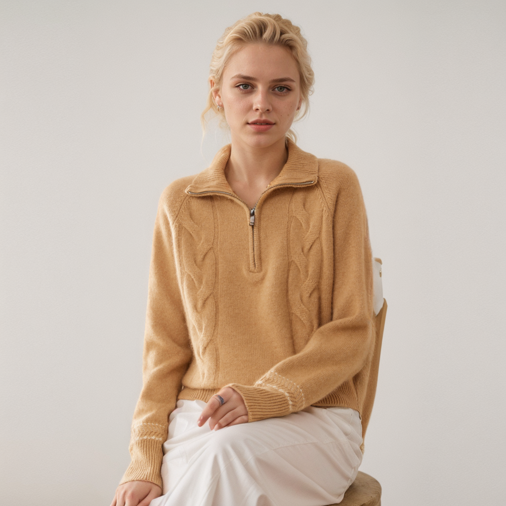 Pull en cachemire pour femme, col roulé, ample, fermeture éclair, épais- SOIE PLUS
