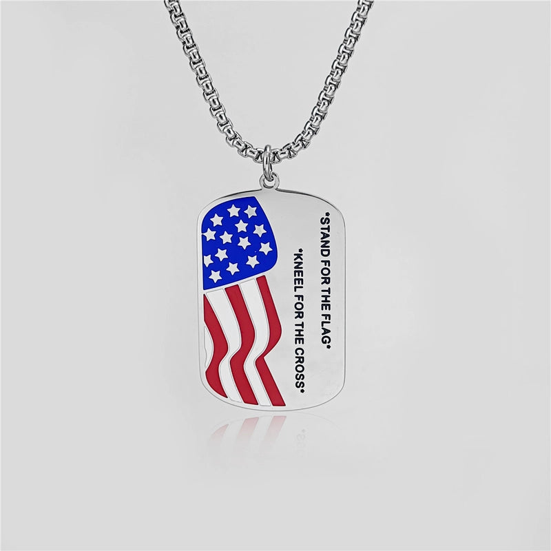1 Piece 26mm 46mm 60cm 304 Stainless Steel Waves Heart Shape American Flag Pendant Chain