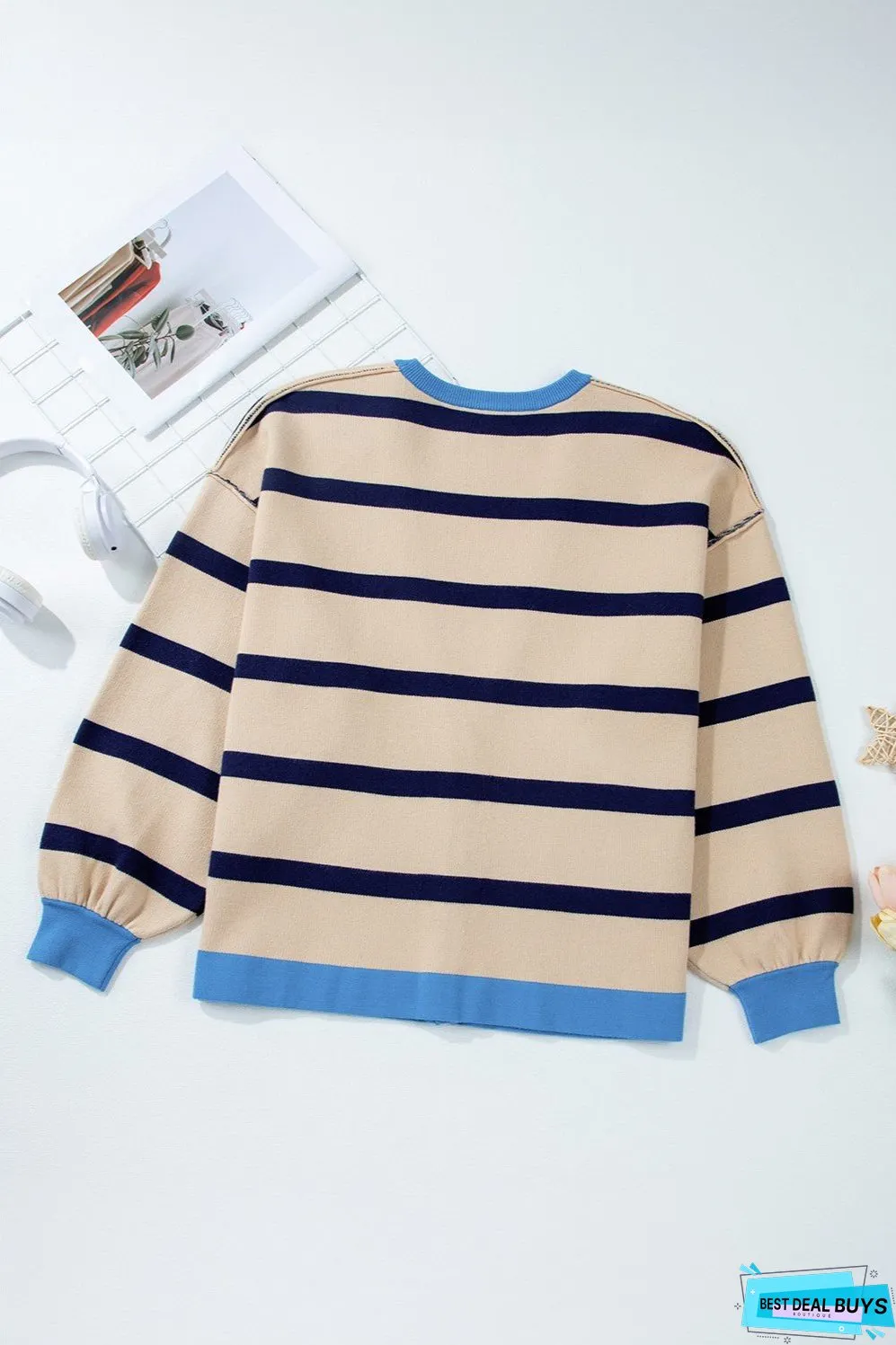 Striped Button Up Long Sleeve Cardigan