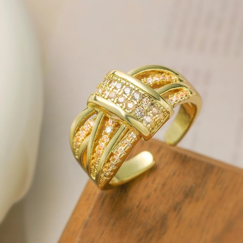 Retro Geometric Copper Zircon Open Rings