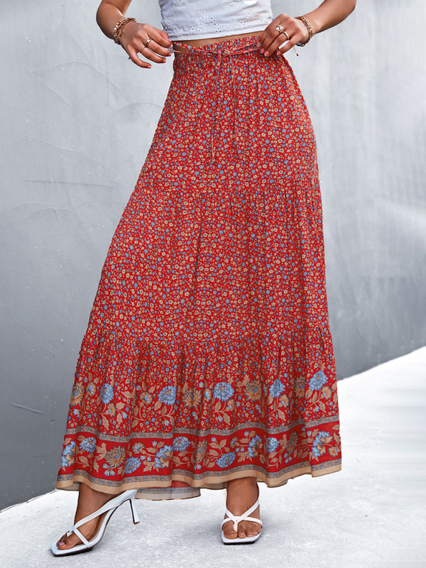 Mature Women Spring Summer New casual holiday high waist floral long skirt