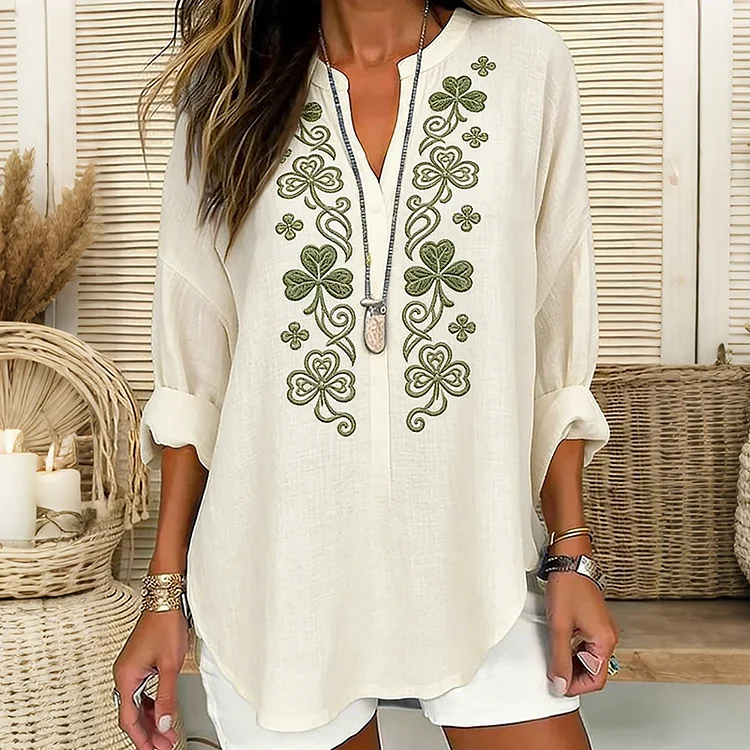 Women's St. Patrick's Day Shamrock Pattern V-neck T-shirt