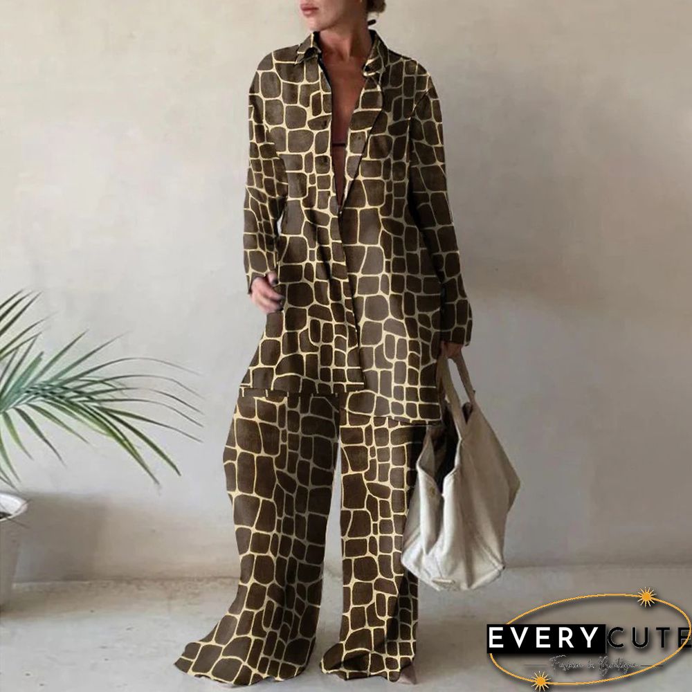 Summer Fashion Printed Loose Long Sleeves Shirts Straight Pants Two Piece Suits New Streetwear Women's Winter Elegant Commuting