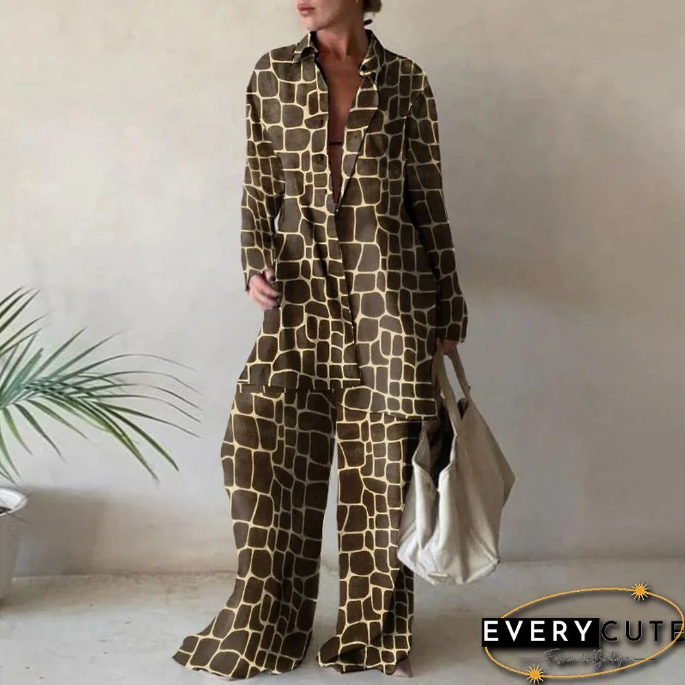 Summer Fashion Printed Loose Long Sleeves Shirts Straight Pants Two Piece Suits New Streetwear Women's Winter Elegant Commuting
