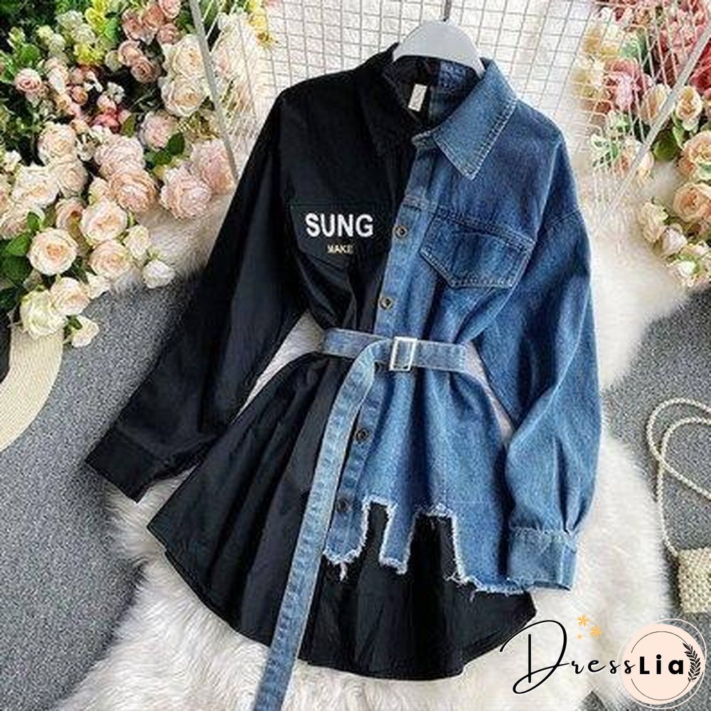 Women's Blouse Autumn Long Sleeve Shirt Tops Jeans Patchwork Plaid Blouses Elegantes Blusas para mujer Slim Shirt Dress