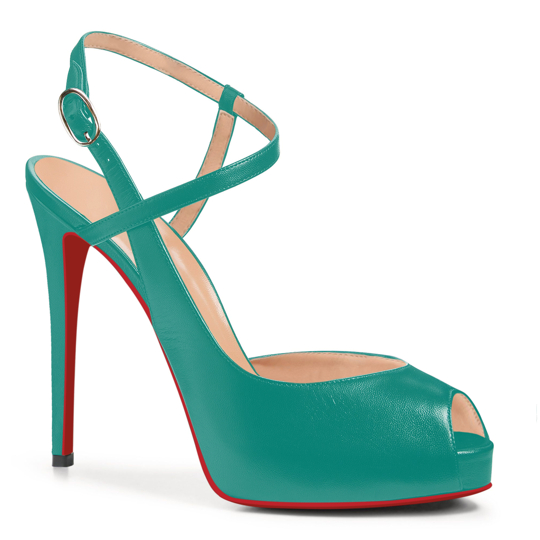 120mm Women Slingback Matte Pumps Ankle Strap Stiletto Peep Toe Dress Red Bottoms Shoes-vocosishoes