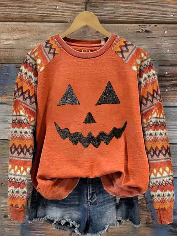 Women's Halloween Pumpkin Face Sweatshirt 