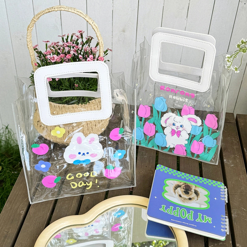 Women’s Medium PVC Animal Letter Elegant Streetwear Square Open Jelly Bag