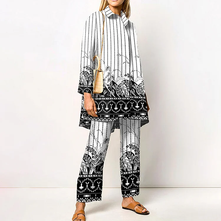 Casual Chain Print Panel Two Piece Set
