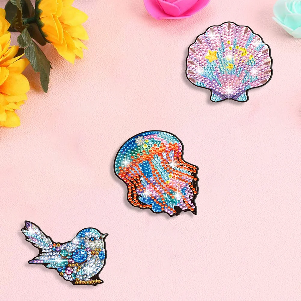 3pcs DIY Marine Life Diamond Painting Hairpin Handmade Diamond Barrette Art