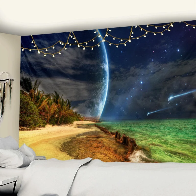 seaview room Tapestry Sea Coconut Tree Wall Hanging Beach Tapestries 3D Printed Large Wall Tapestry Boho Hippie Home Decor