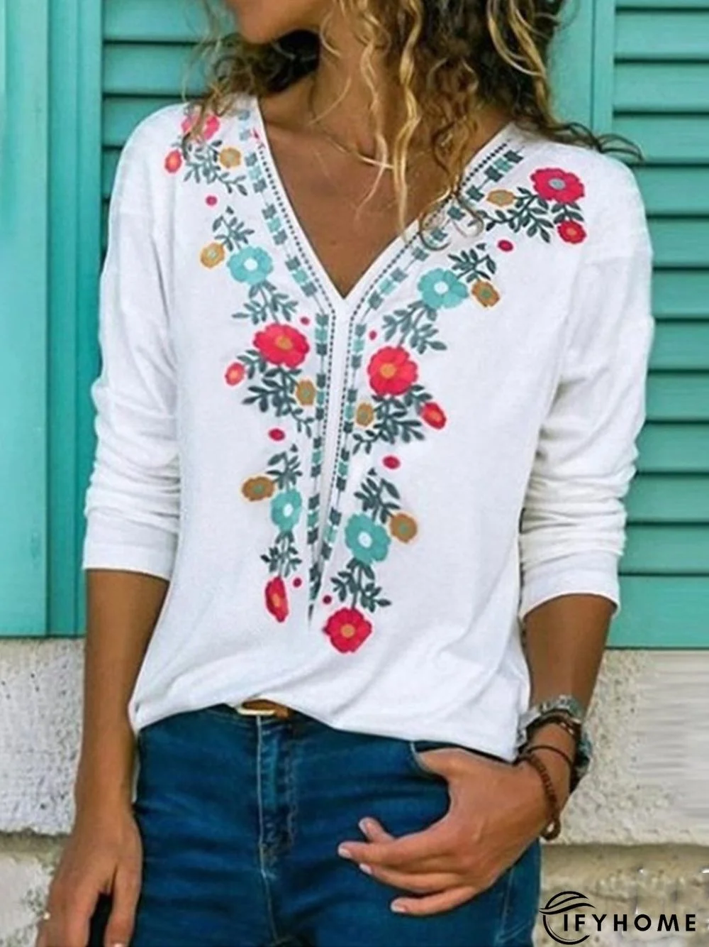 Cotton-Blend Long Sleeve Vintage Shift Shirt | IFYHOME