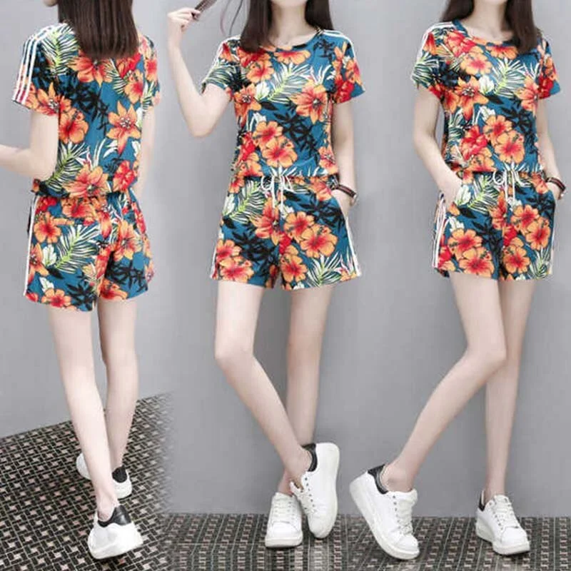 NEEDBO 2 Piece Set Women Shorts and Top Tracksuit Women Casual Two Piece Set Plus Size Women Outfit Clothes for Women Suit