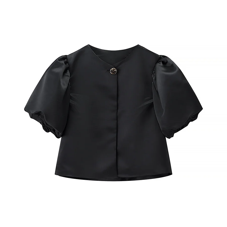 Nigikala Nigikala Temperament Women's Top Print Simple Short Sleeve Three-Color New Spring Loose Bubble Sleeve Shirt