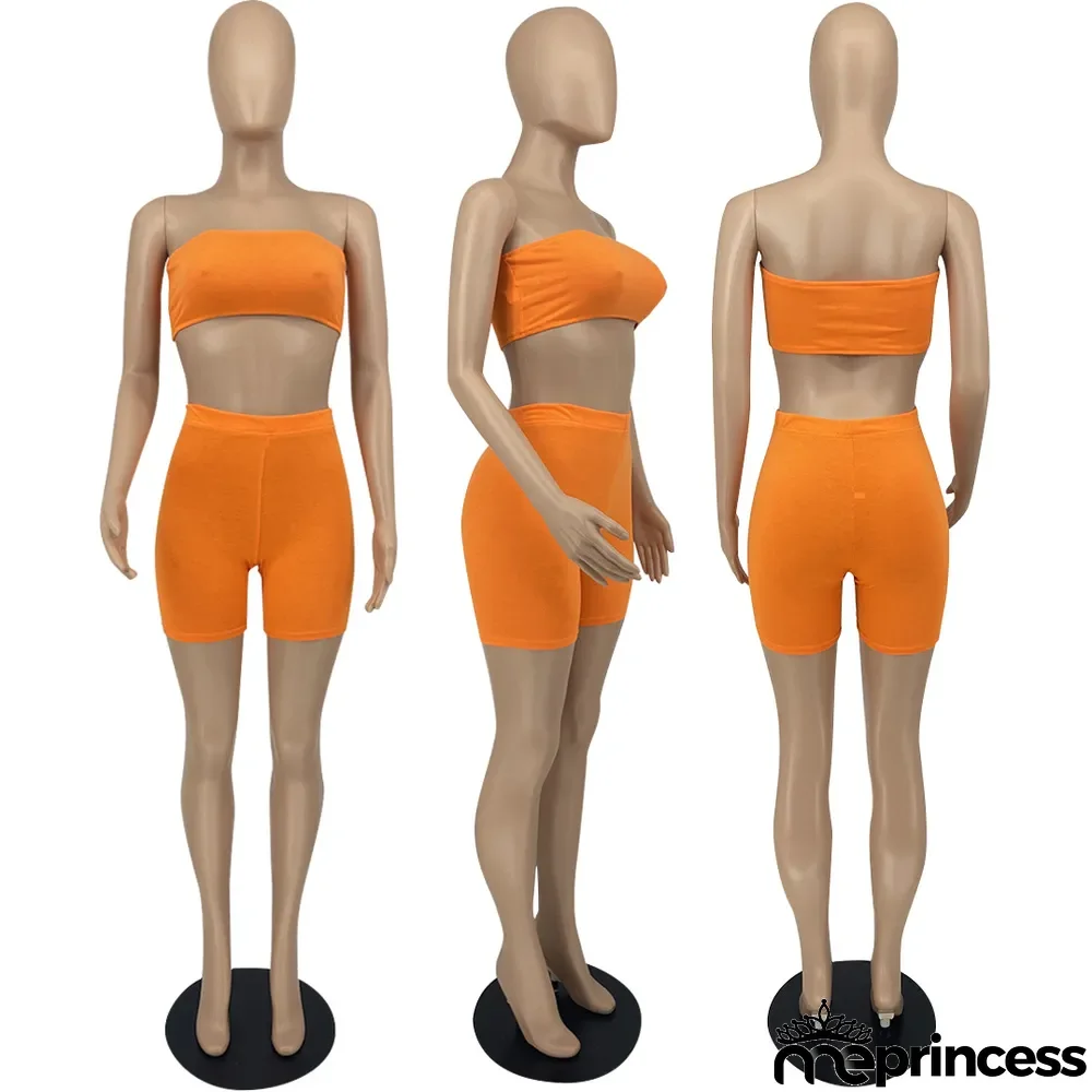 Women's Summer Women's Solid Color Fashion Casual Bandeau Two Piece