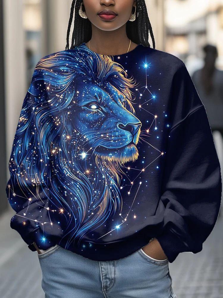 Women's Leo In The Night Sky Print Cozy Sweatshirt