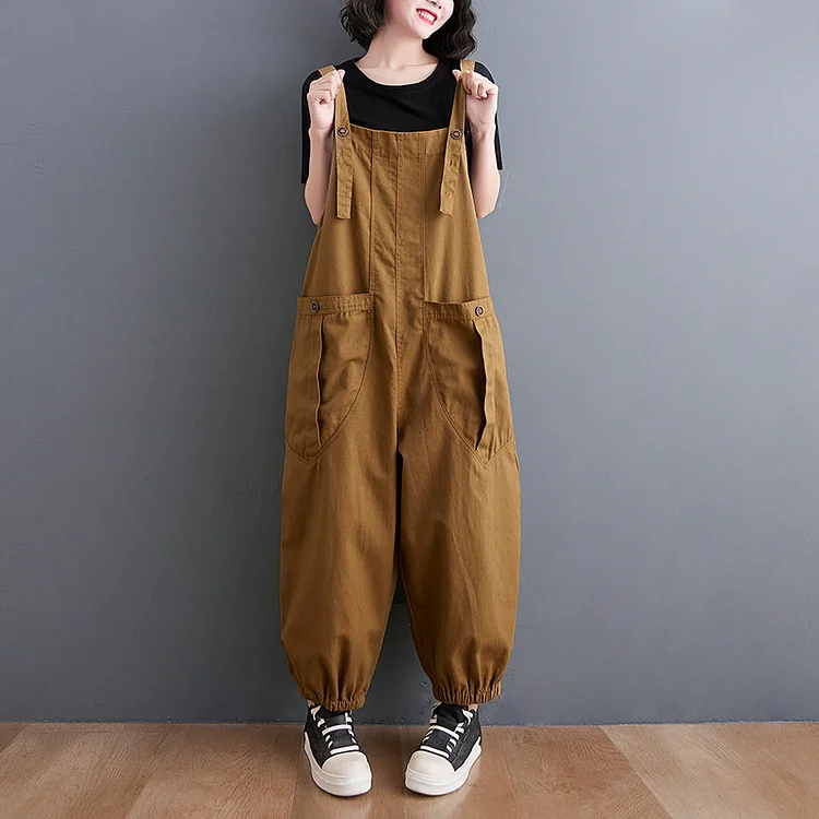 Loose Casual Solid Color Big Pockets Haren Jumpsuit