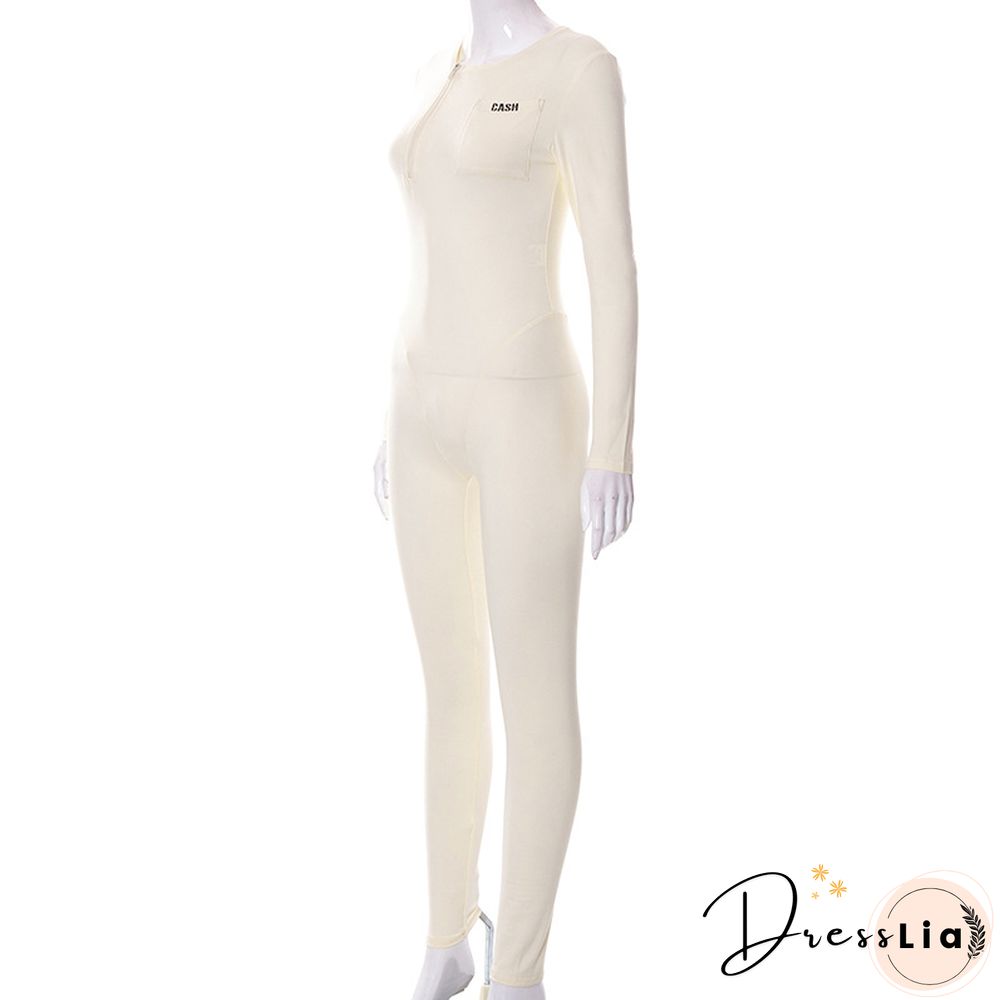 Sportswear Long Sleeve with Pocket Skinny Jumpsuit