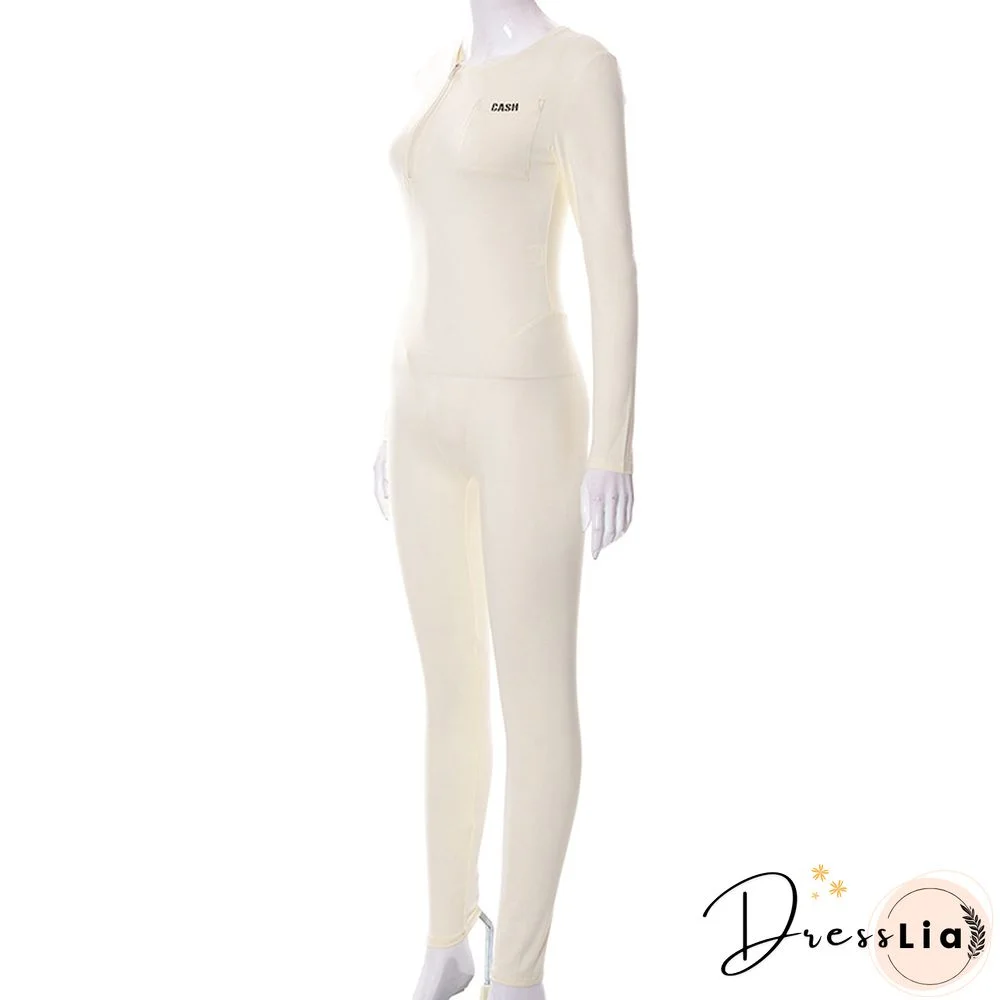 Sportswear Long Sleeve with Pocket Skinny Jumpsuit