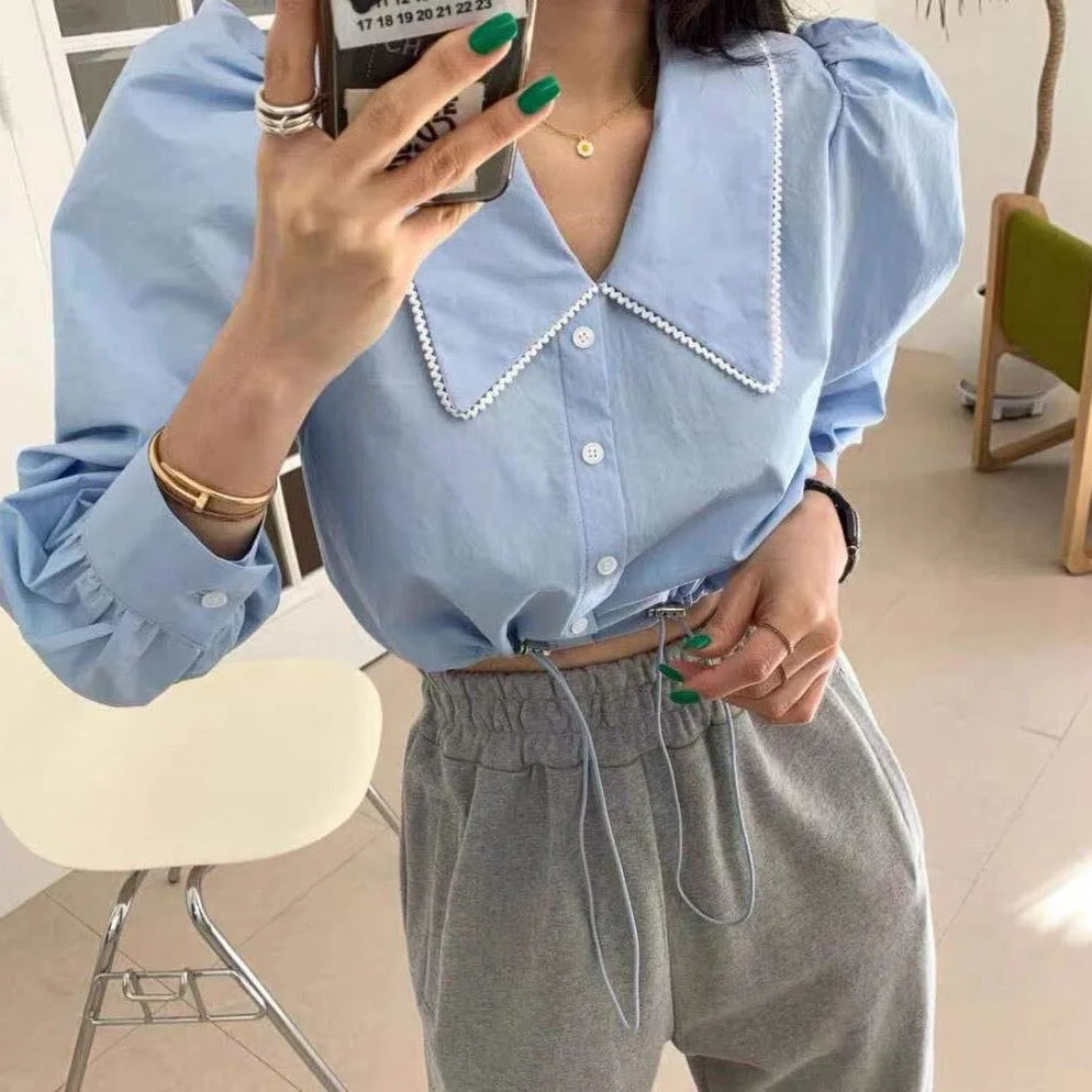 Women'Tunic Casual Solid Tops OL Style Lapel Neck Office Ladies Blouse 2023 Female  Party Blusas Femininass