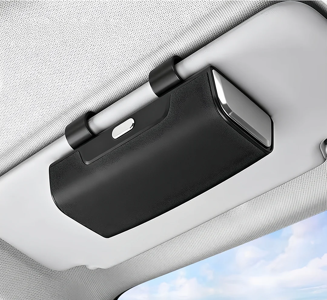 Suede multi-functional car sun visor and glasses case (customizable with car logo)