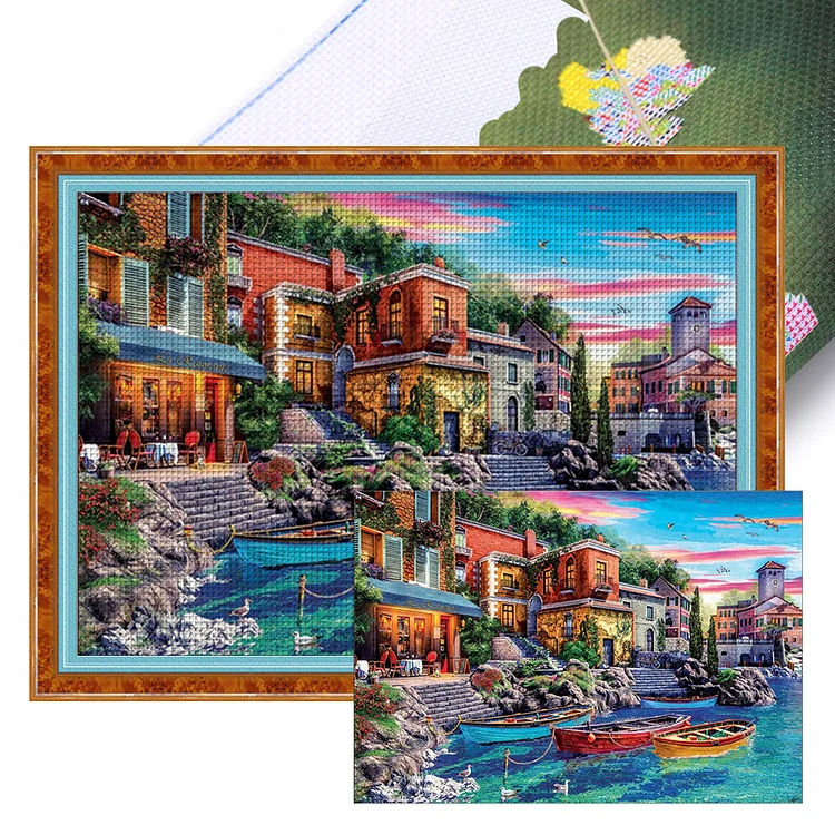 Coastal City 16CT (60*45CM) Stamped Cross Stitch gbfke