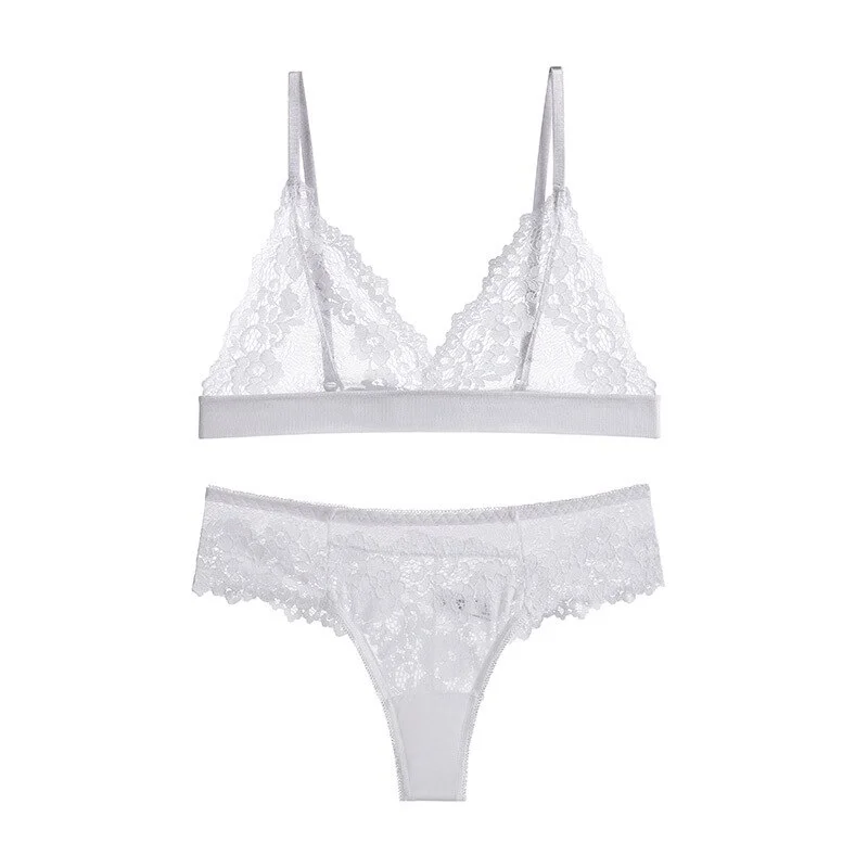 Billionm Lingerie Bra Set Seamless Lace Ultra-Thin Transparent Erotic Bra Thong Set Wire Free See Through Underwear