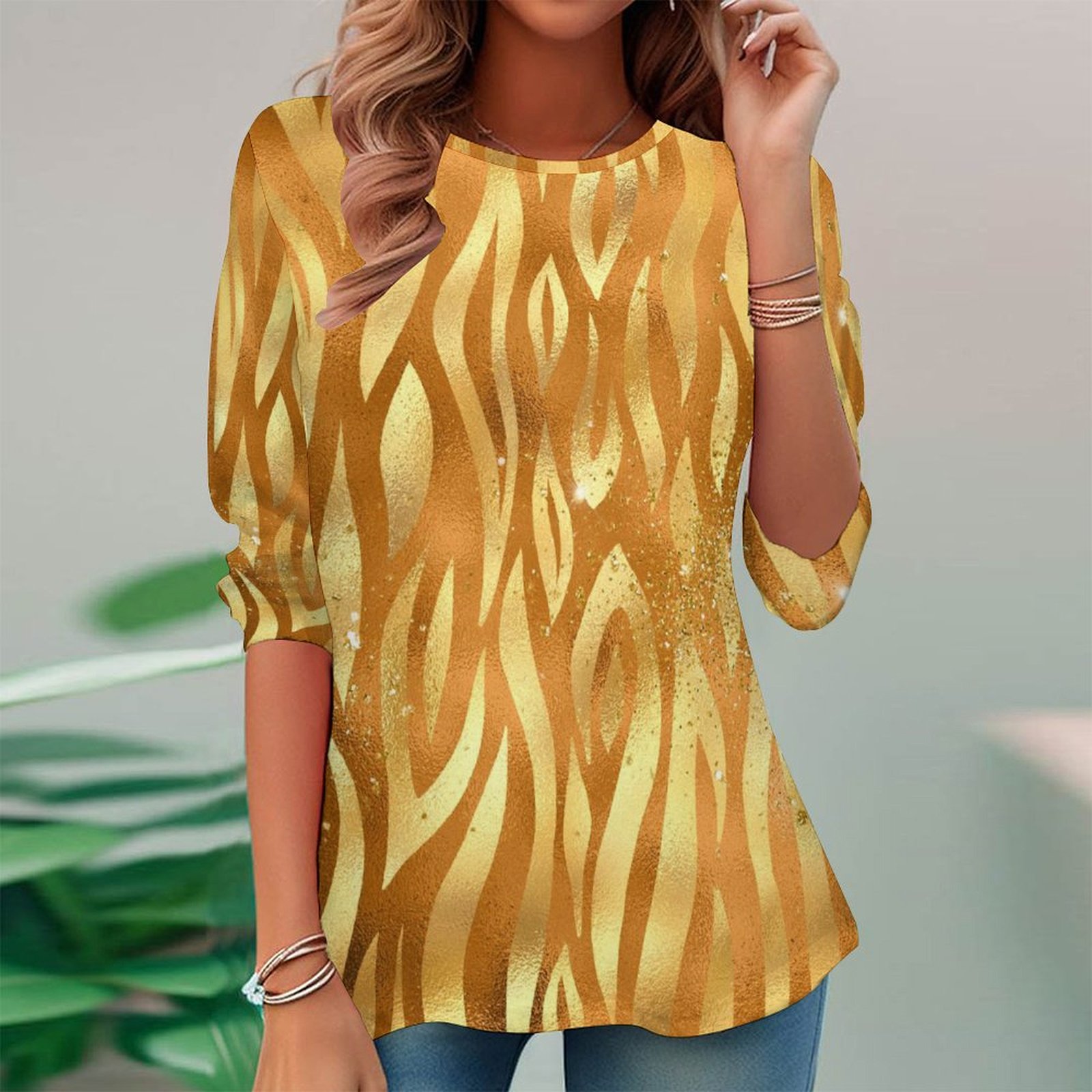 Women Long Sleeve V-neck Graphic Floral Printed Top