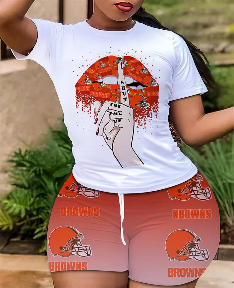 Cleveland Browns Women's 2PCS Tracksuit Casual Crew Neck Shirt Sports Pants  Gift