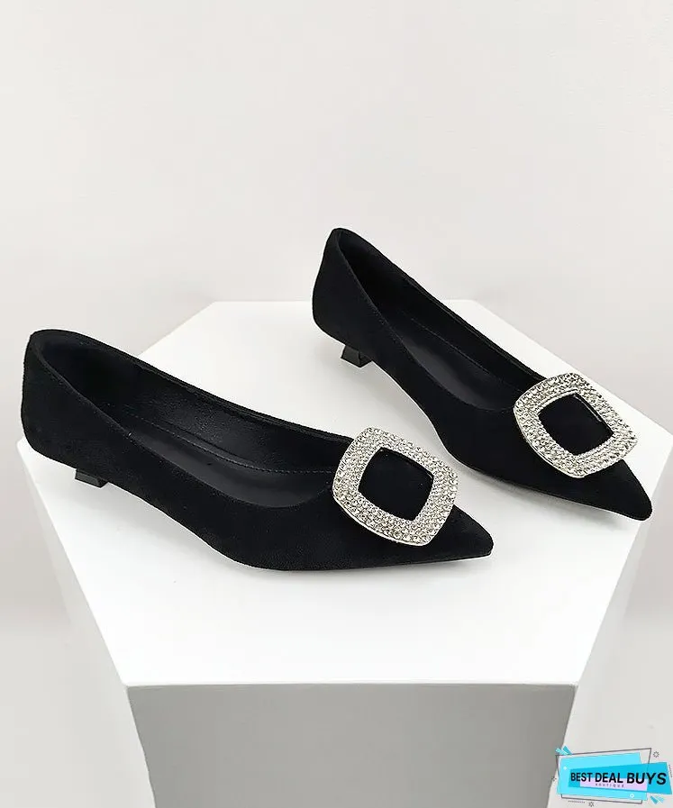 Stylish Zircon Splicing Black Suede Kitten Heel