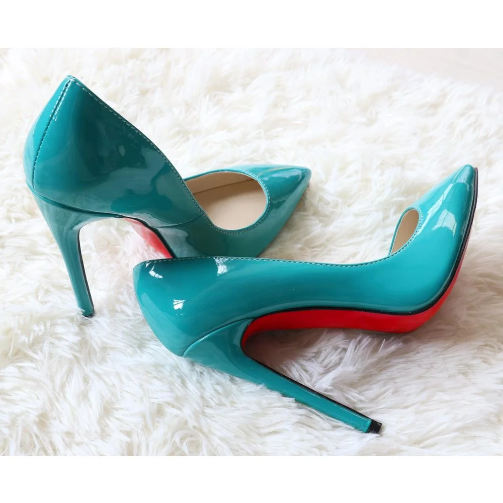 120mm Red Bottom Women's Party Wedding Royal Blue Pumps Heels Patent Shoes-MERUMOTE