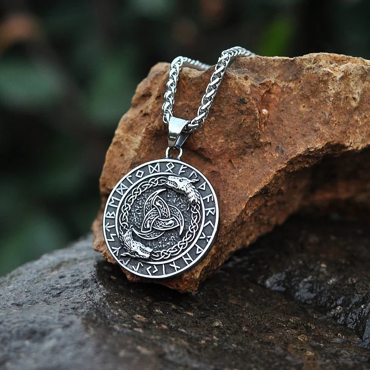 Coutureaura Viking Rune Triple Horn of Odin Dragon Necklace