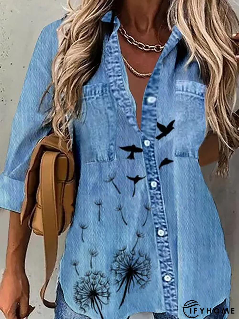 Denim Casual Printed Blouse | IFYHOME