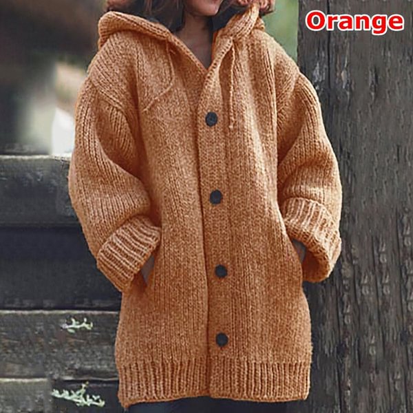 New Autumn Fashion Women Winter Coat Knit Hooded Sweater Loose Mid-length Button Up Knitted Cardigan Jackets for Women Outwear vestidos mujer casacos de inverno feminino - Shop Trendy Women's Fashion | TeeYours