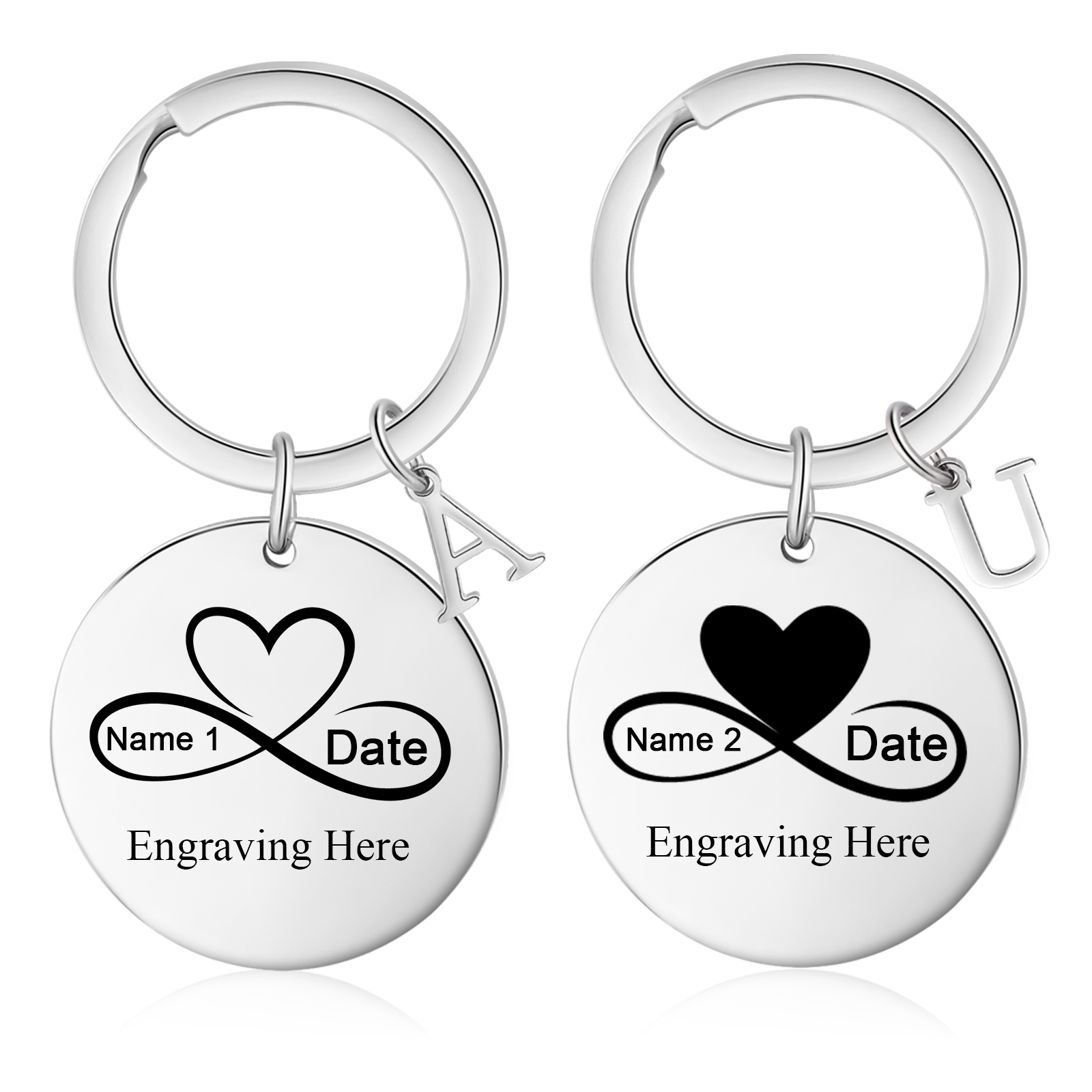 2 Names - Couple Infinity Keychain Custom 2 Letters & Date & Text Keyring Valentine's Day Special Gift for Him/Her-Jessemade AU