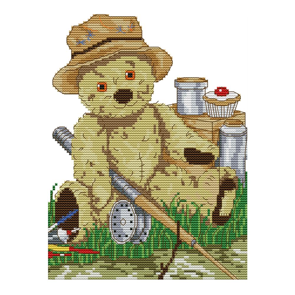 

Bear Fishing - 14CT Stamped Cross Stitch - 21*28cm, 501 Original