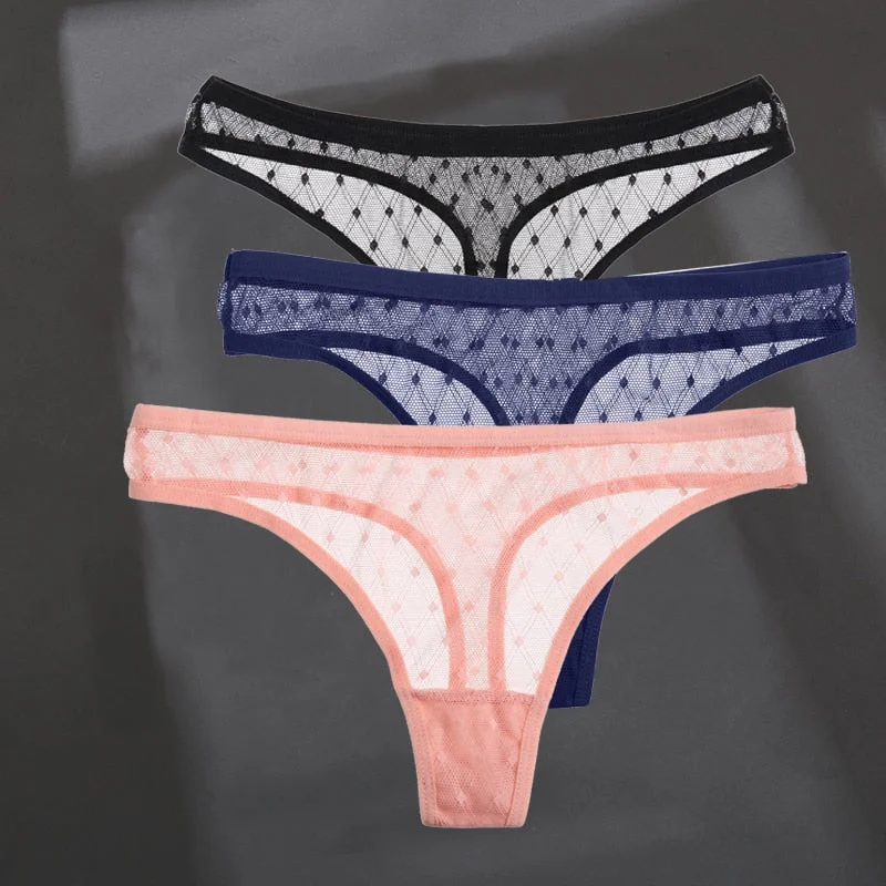 3PCS/Set Women's Panties Sexy G-String Perspective Woman Thong Low-waist Underpants Hollow Out T-back Female Underwear Lingerie