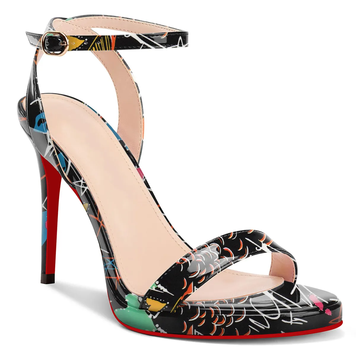 100mm/120mm Round Open Toe Ankle Strap High Heel Sandals Red Bottom Pumps-vocosishoes