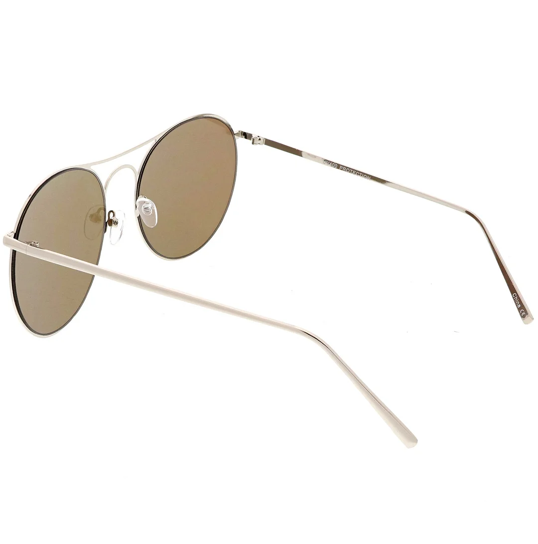 Oversize Metal Aviator glasses Double Nose Bridge Round Color Mirrored Flat Lens 65mm