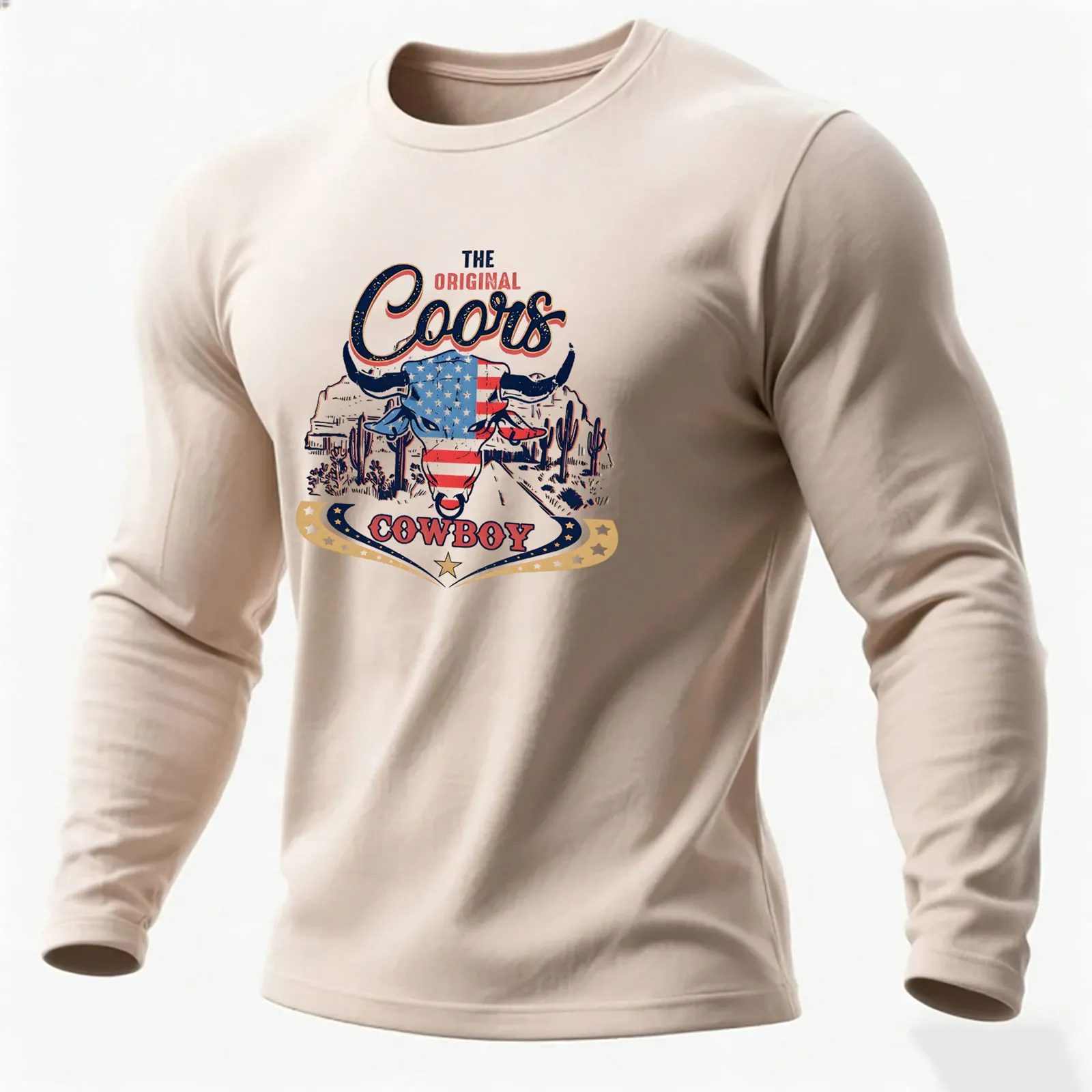 Patriotic Cowboy Graphic Long Sleeve Tee For Men