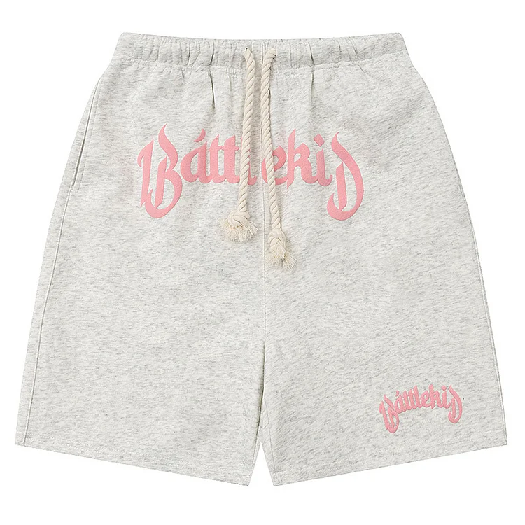 Puff Print Graphic Pink Letters Casual Shorts