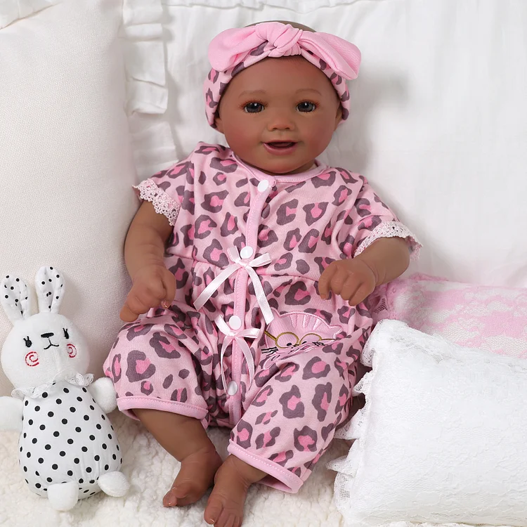 Babeside Sunny 17'' Reborn Baby Doll  Smiling Sweet African American Girl Pink Kitten 