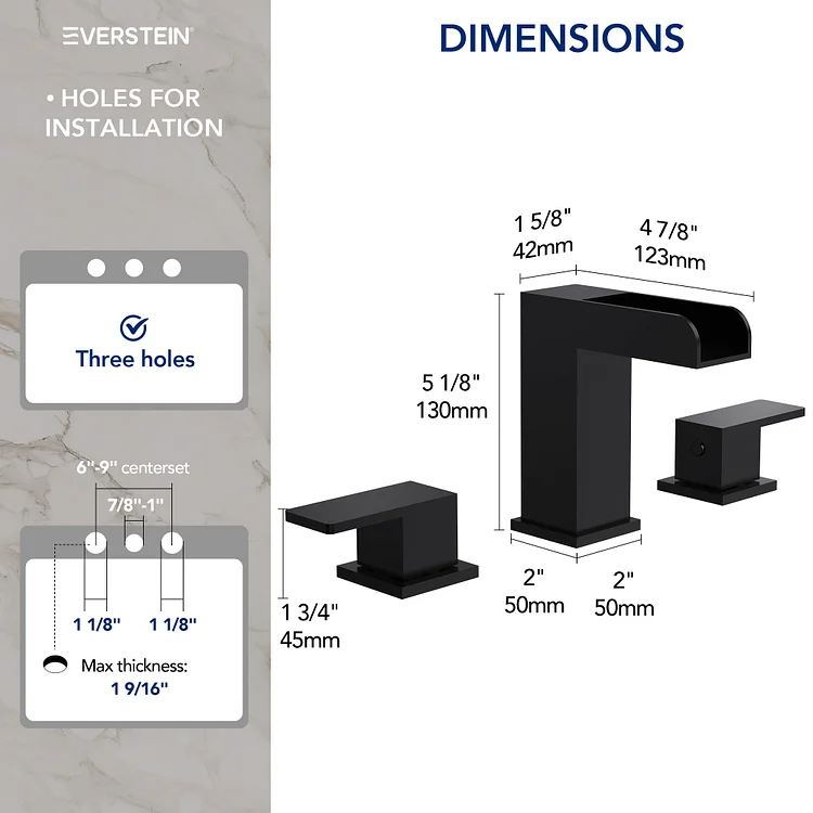 SFS-1117-BK The EVERSTEIN top grade stainless steel waterfall basin faucet Matte Black
